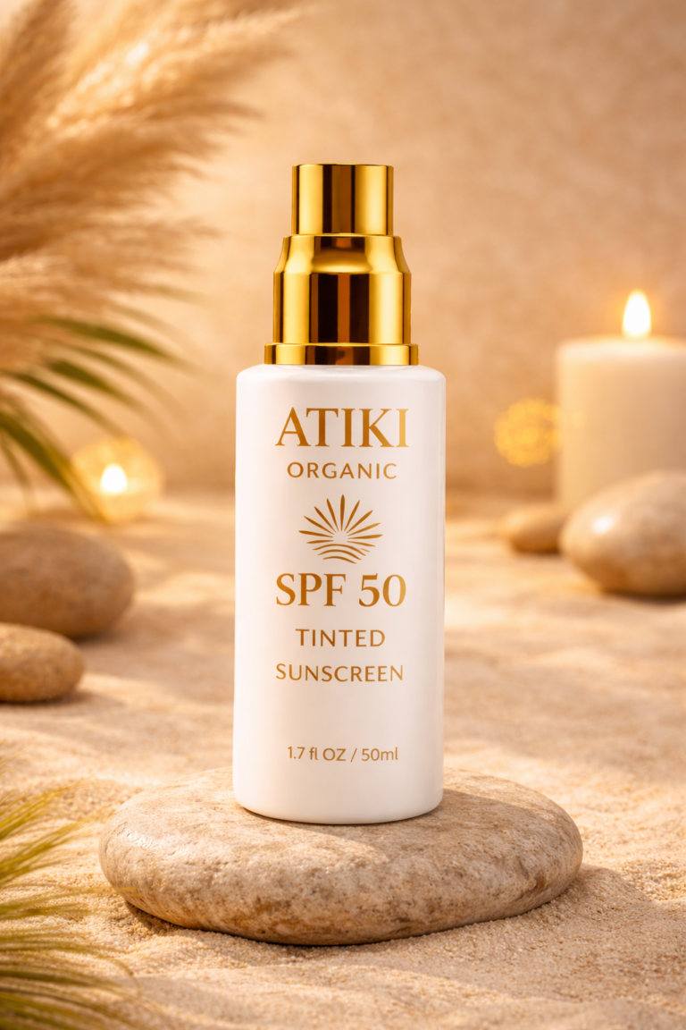 A new generation of sun protection meets effortless beauty. ATIKI Organic Tinted Sunscreen SPF 50 delivers broad-spectrum defense while enhancing the skin with a naturally radiant tint for a smooth, perfected complexion. Infused with nourishing botanical ingredients, this lightweight formula melts seamlessly into the skin, helping to even tone, blur imperfections, and provide lasting hydration without feeling heavy or greasy